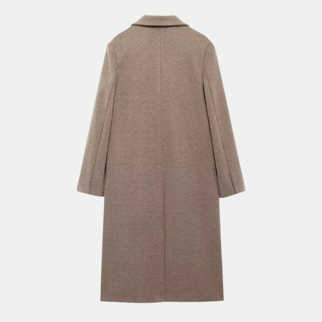 Manteau long croisé sophistiqué en laine taupe pour femme