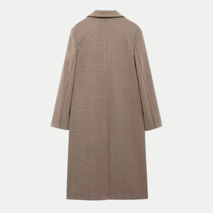 Manteau long croisé sophistiqué en laine taupe pour femme