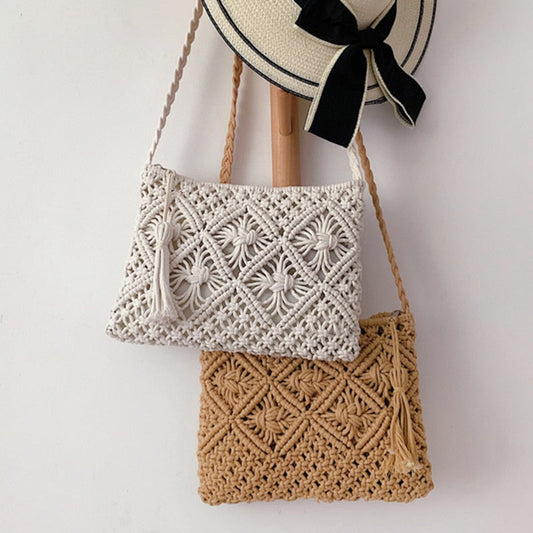 Sac Bandoulière Tressé Femme – Macramé Coton Fait Main Style Estival