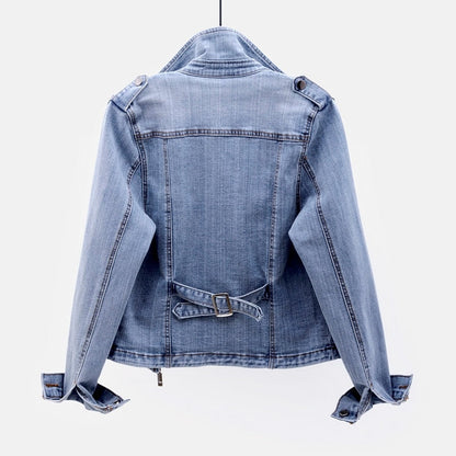 Veste en Jean Élégante Femme – Coupe Slim avec Fermeture Éclair Courte