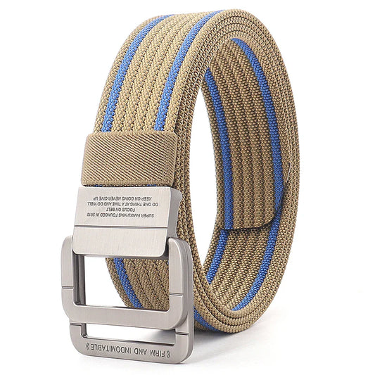 Ceinture Taille Unisexe en Toile Rayée – Sangle Décontractée à Boucle Métallique Double Anneau