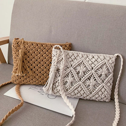 Sac Bandoulière Tressé Femme – Macramé Coton Fait Main Style Estival