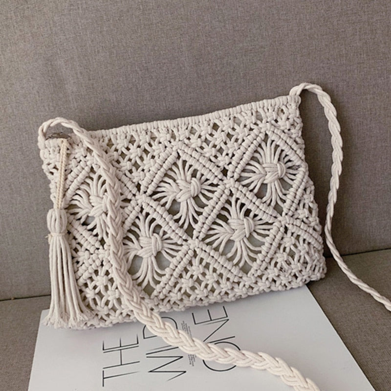 Sac Bandoulière Tressé Femme – Macramé Coton Fait Main Style Estival