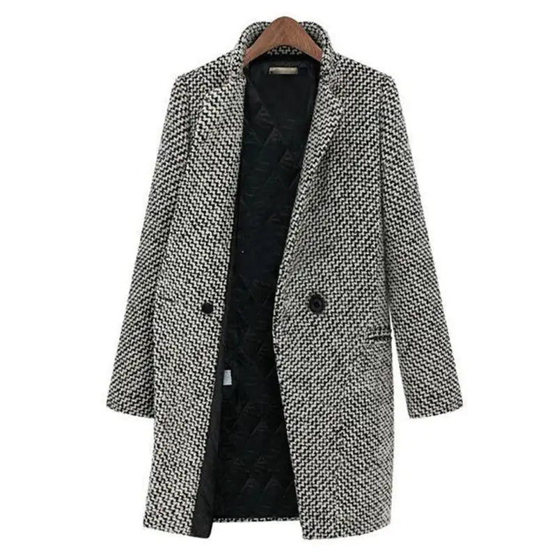 Manteau Long Élégant en Tweed de Laine pour Femme – Manteau de Luxe Confortable