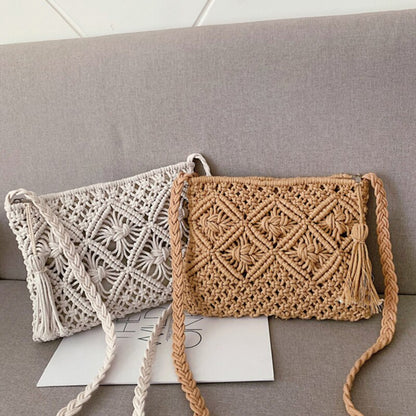 Sac Bandoulière Tressé Femme – Macramé Coton Fait Main Style Estival