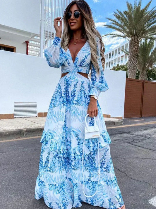 Robe maxi femme a manches longues et decoupes - Audacieuse et elegante