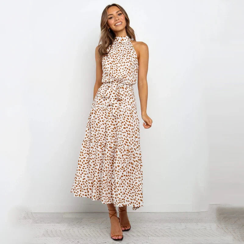 Robe bohème longue sans manches à col montant – Parfaite pour vos escapades d'été
