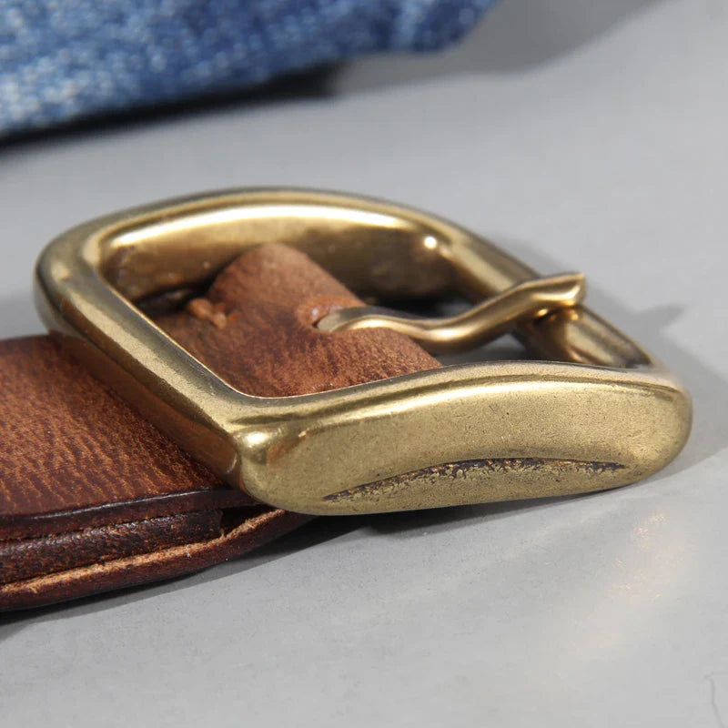 Men's genuine cowhide leather belt – Handmade belt with solid brass buckle for jeans and trousers