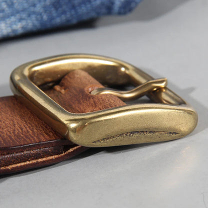 Men's genuine cowhide leather belt – Handmade belt with solid brass buckle for jeans and trousers