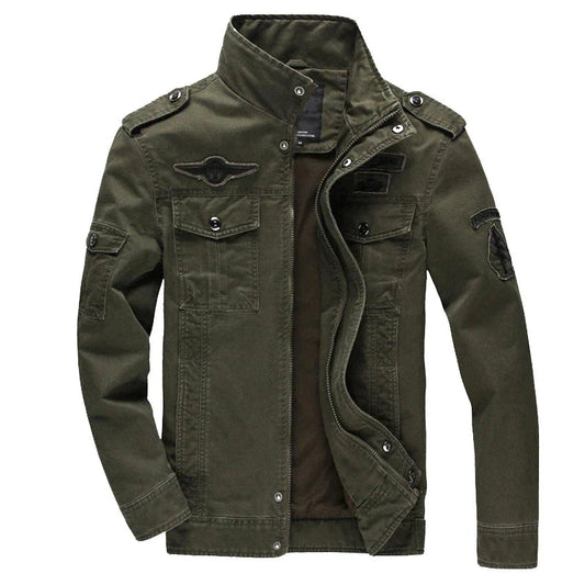 Stylish Men's Work Jacket – Stand-Up Collar and Military-Style Pockets