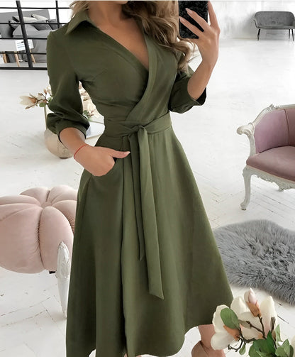 Robe Midi Élégante à Manches Longues et Enveloppement pour Femme – Col en V Style Occasions Spéciales