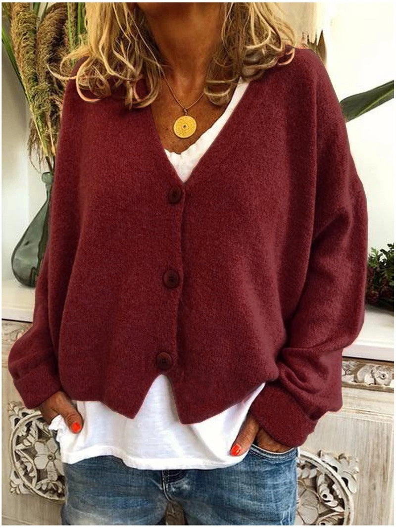 Cardigan Femme Tricoté Boutonné Col V Doux Élégant