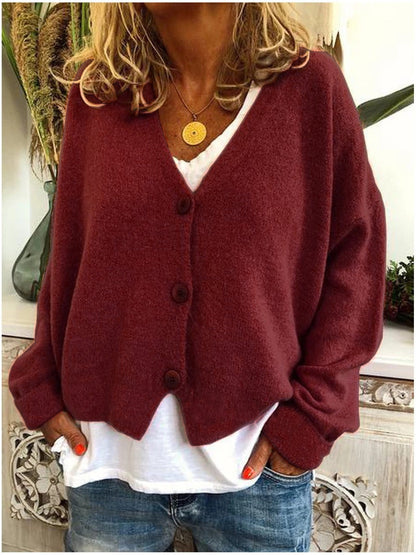 Cardigan Femme Tricoté Boutonné Col V Doux Élégant