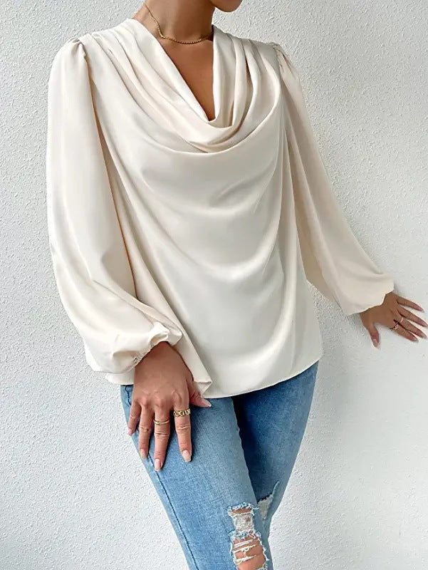 Femmes Élégante Col Cowl Chiffon Manchon ballon Chemisier - Polyvalente
