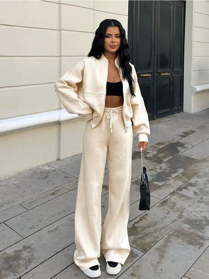 Ensemble Lounge Oversize Élégant pour Femme – Sweat à Zip et Pantalon Large