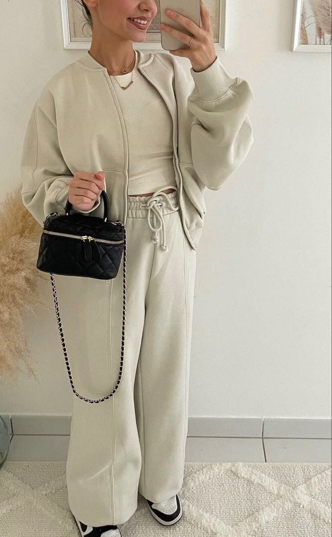 Ensemble Lounge Oversize Élégant pour Femme – Sweat à Zip et Pantalon Large