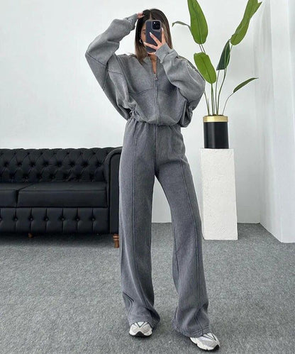 Ensemble Lounge Oversize Élégant pour Femme – Sweat à Zip et Pantalon Large
