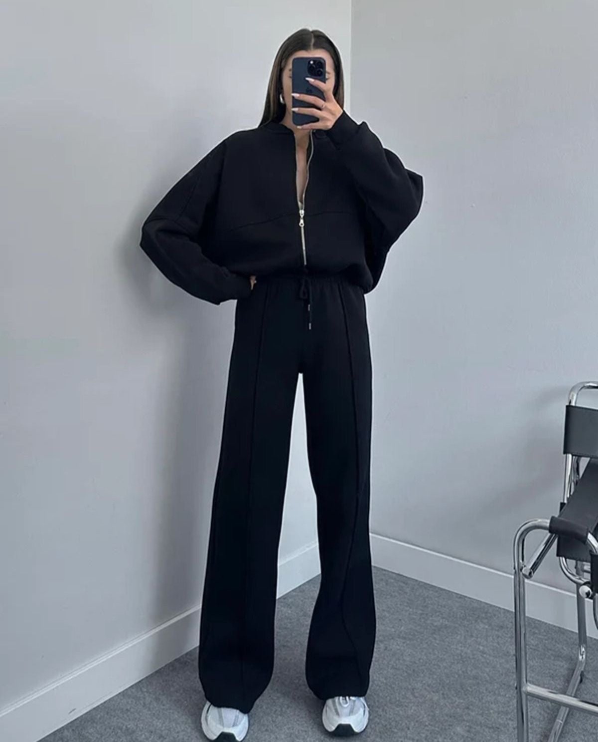 Ensemble Lounge Oversize Élégant pour Femme – Sweat à Zip et Pantalon Large