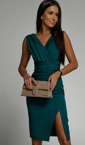 Femmes col en V Cocktail Mariage Invitées midi robe - Elégante, Flatteuse