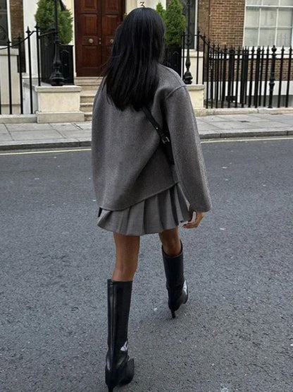Veste Large Boutonnée pour Femme – Veste à Col Montant Tendance