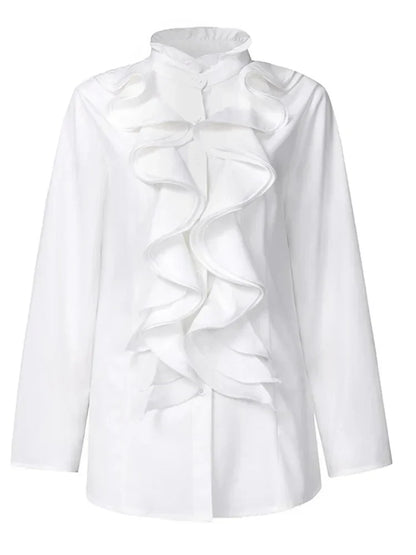 Blouse Femme Élégante à Manches Longues avec Volants – Chemise Chic et Stylée