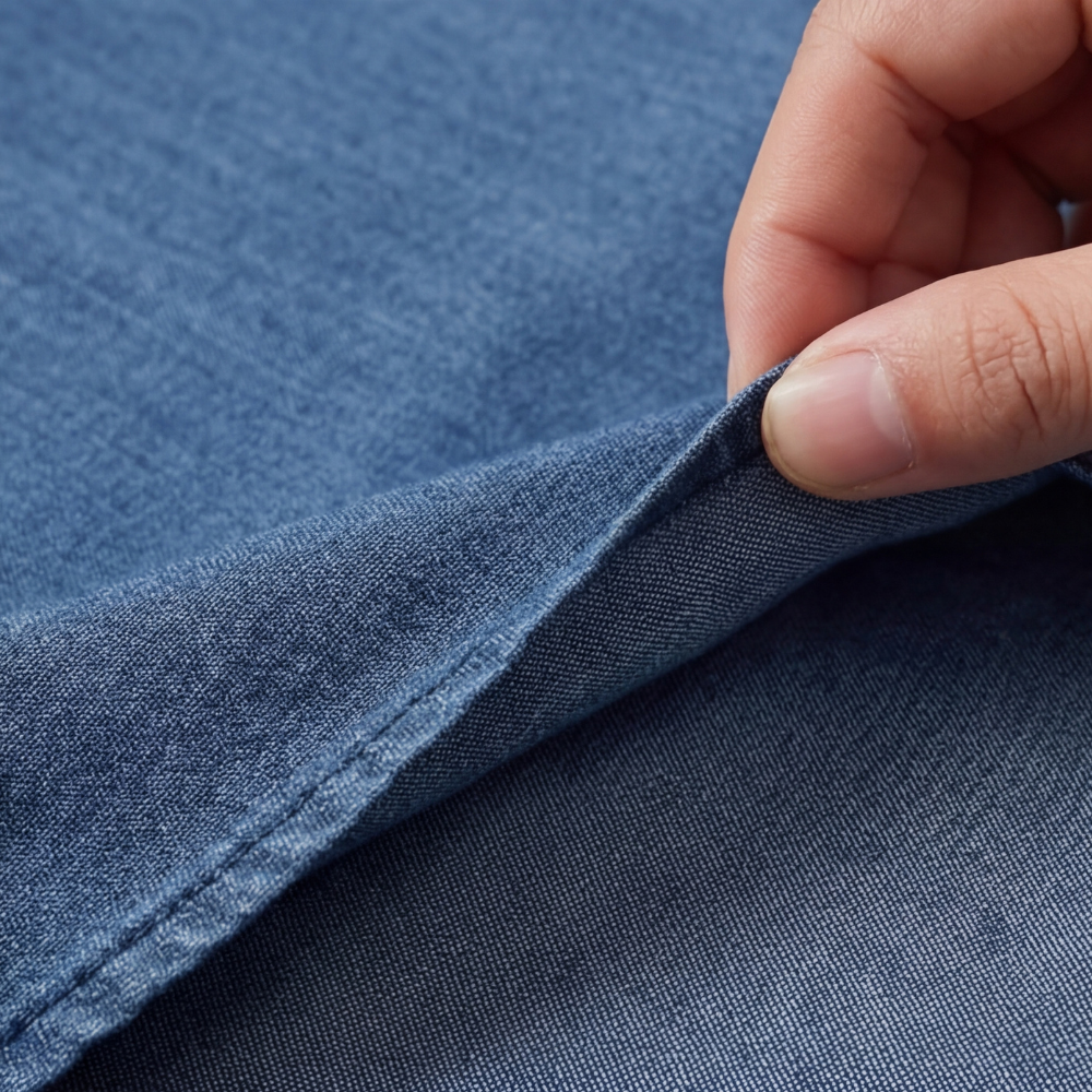 Blusa in denim con scollo a V e volant Vivara - Morbida e femminile