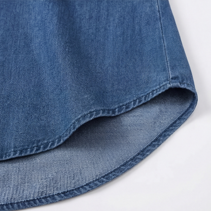 Blusa in denim con scollo a V e volant Vivara - Morbida e femminile