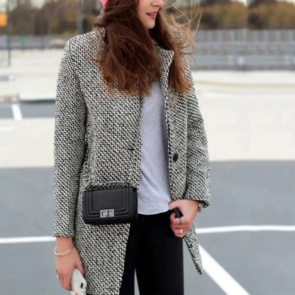 Manteau Long Élégant en Tweed de Laine pour Femme – Manteau de Luxe Confortable