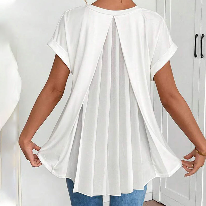 Blouse plissée à manches courtes femme
