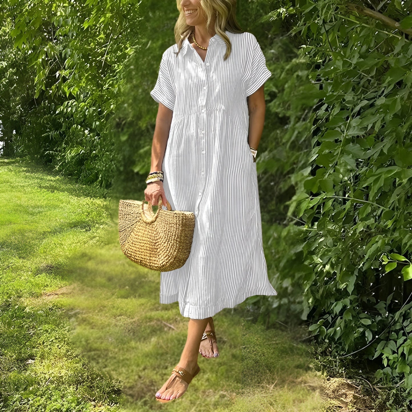 Robe Midi Rayée Femme Élégante et Confortable - Style Chic Polyvalent