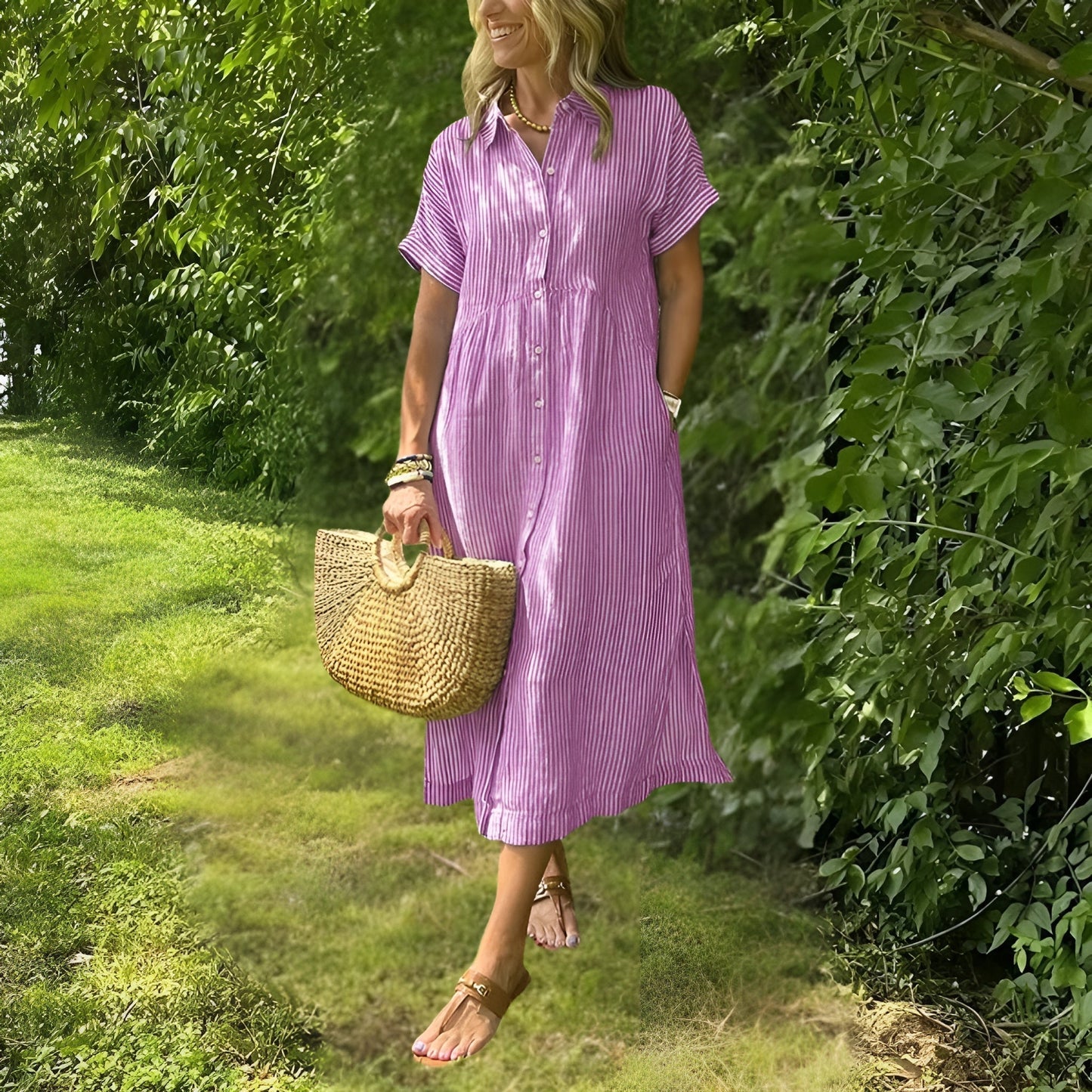 Robe Midi Rayée Femme Élégante et Confortable - Style Chic Polyvalent