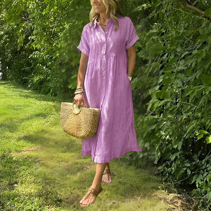 Robe Midi Rayée Femme Élégante et Confortable - Style Chic Polyvalent