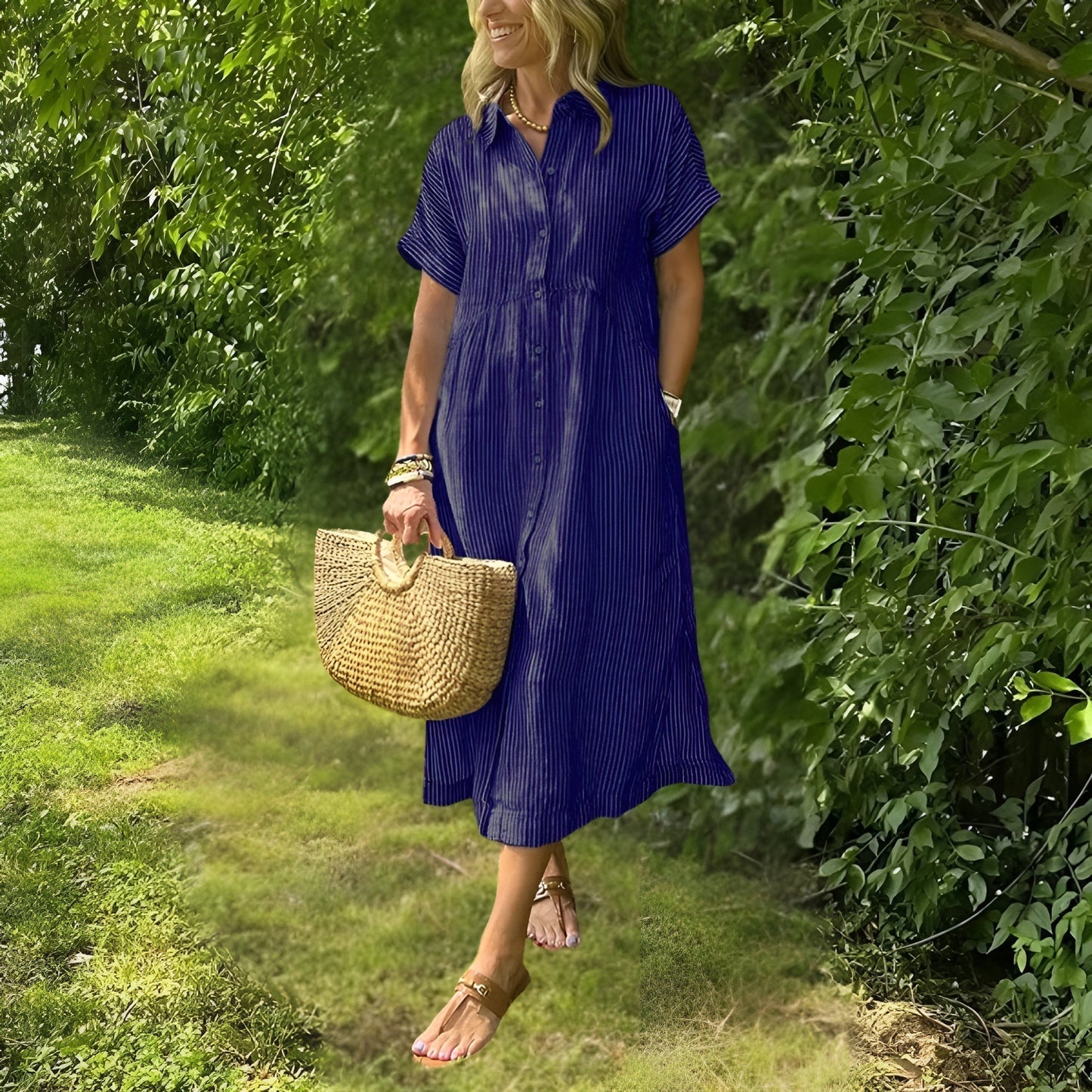 Robe Midi Rayée Femme Élégante et Confortable - Style Chic Polyvalent