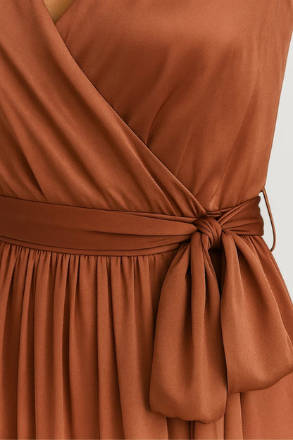 Women's V-neck maxi wrap dress with slit - Elegant and flattering