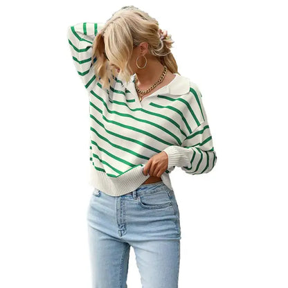 Casual women's long-sleeve polo shirt - Chic and comfortable