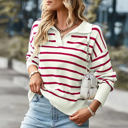 Casual women's long-sleeve polo shirt - Chic and comfortable