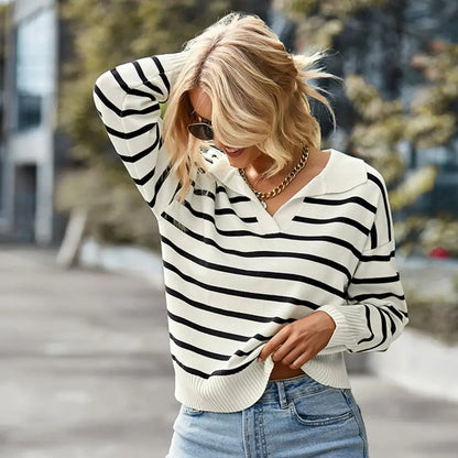Casual women's long-sleeve polo shirt - Chic and comfortable