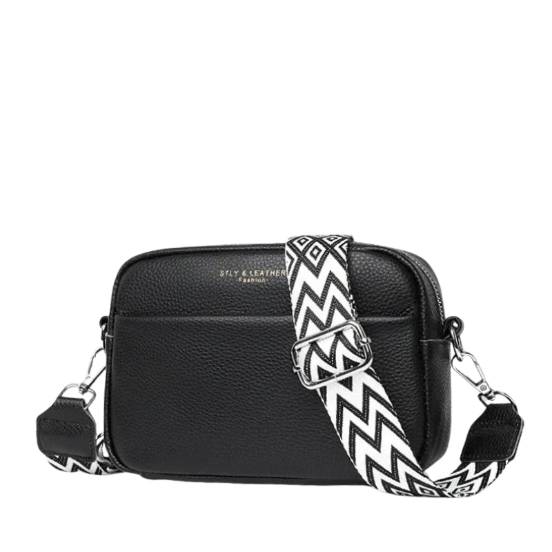 Women's leather crossbody bag with wide strap - Practical and trendy