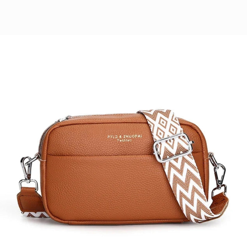 Women's leather crossbody bag with wide strap - Practical and trendy