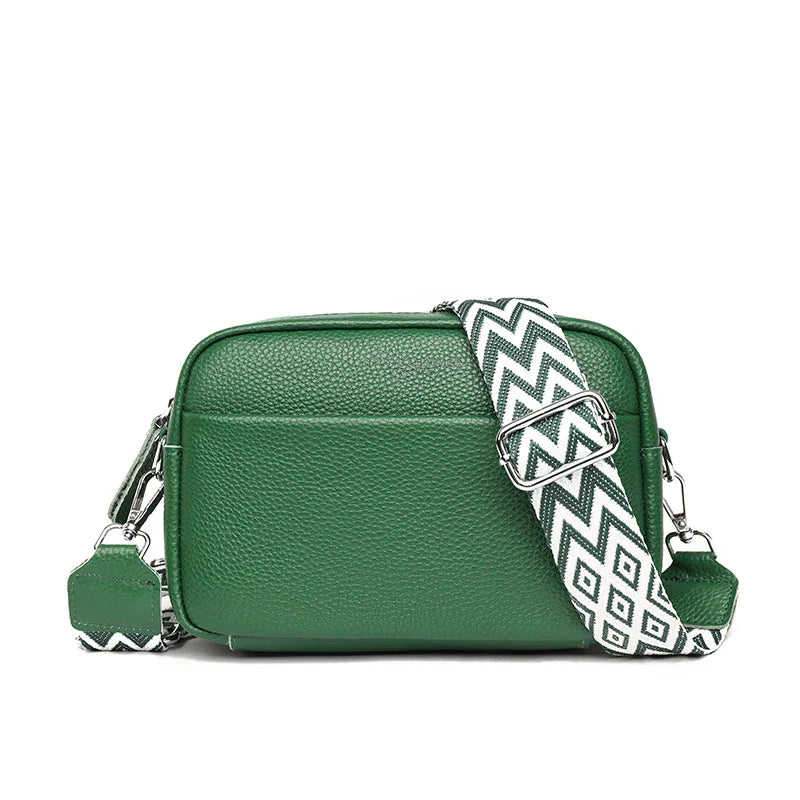Women's leather crossbody bag with wide strap - Practical and trendy