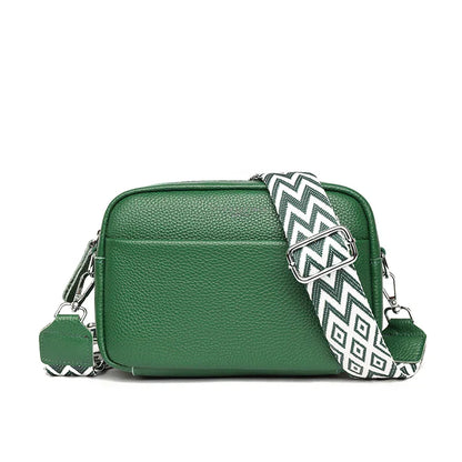 Women's leather crossbody bag with wide strap - Practical and trendy