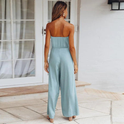 Combinaison femme bustier à jambe large – Taille nouée élégante