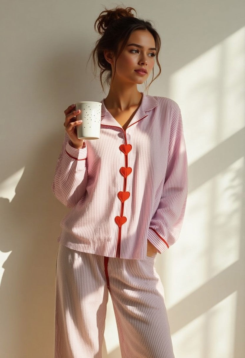Women's Two-Piece Heart Pajama Set - Soft and Comfortable