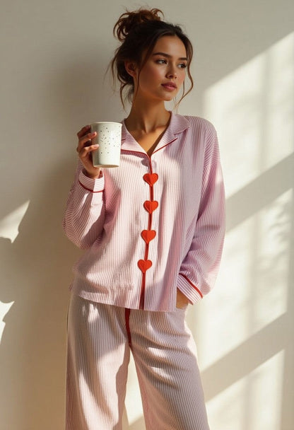 Women's Two-Piece Heart Pajama Set - Soft and Comfortable