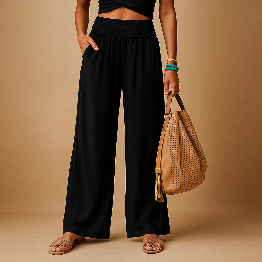 Pantalon en lin élégant taille haute pour femme – Pantalon décontracté élastique