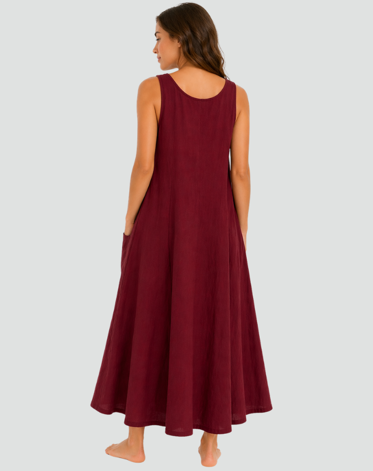 Women's Linen Maxi Dress with Pockets - Loose and Breathable