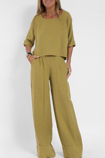 Casual two-piece set in cotton-linen for women – Loose fit daily outfit