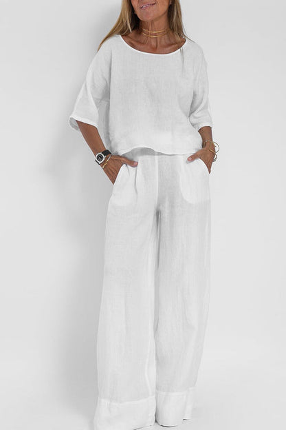 Casual two-piece set in cotton-linen for women – Loose fit daily outfit
