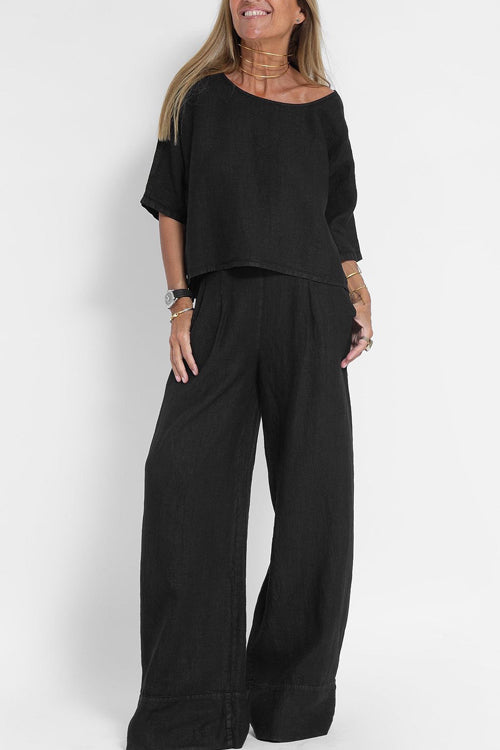 Casual two-piece set in cotton-linen for women – Loose fit daily outfit