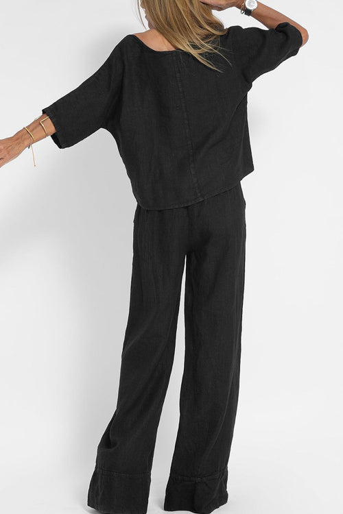 Casual two-piece set in cotton-linen for women – Loose fit daily outfit